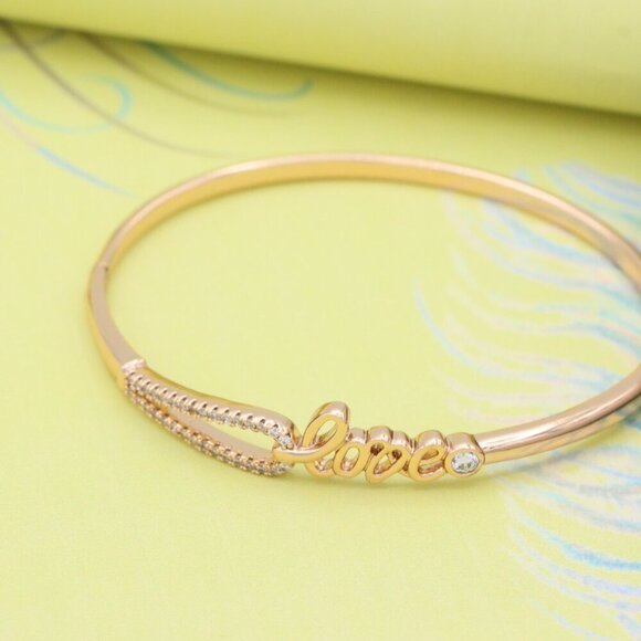 Elegant Rose Gold ""Love"" Bangle with Sparkling CZ Accents, XPBL0582 - Picture 2 of 12